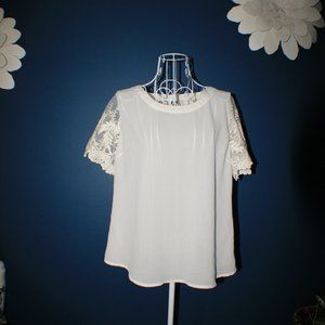 White Blouse with Lace Sleeves